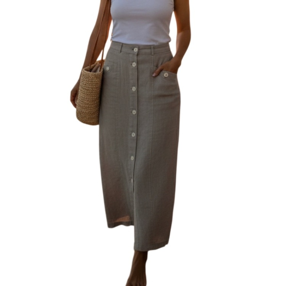 Esprit 100% linen vintage Y2K oatmeal tan linen maxi skirt